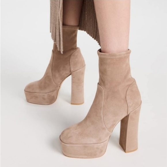 🤎🔹️STUART WEITZMAN🔹️cashmere skyhigh 145mm Platform Booties - Picture 1 of 5
